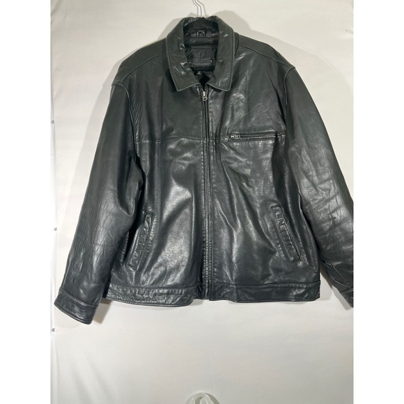 VTG Colebrook Men Genuine Leather Bomber Jacket Black Zip Collared Biker Sz XXL